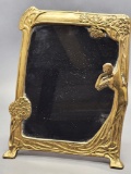 Brass Art Nouveau Mirror W/ Easel Back - 9½