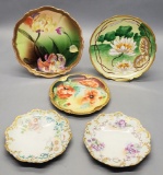 5 Hand Painted Czechoslovakia Plates - Largest Is 9½