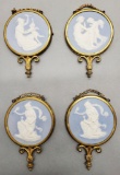 Set Of 4 Vintage Wedgwood Brass Framed Jasperware - Rare!, Lady W/ Cupid, 3