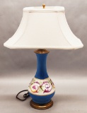 Vintage Porcelain Hand Painted Lamp - W/ Roseart Shade, 20