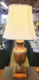 Vintage Cast Metal Bronzed Table Lamp - Neo Classical Form W/ Frieze, W/ Sh