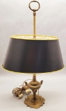 Old Brass Converted Whale Oil Lamp - W/ Shade, 23