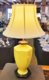 Vintage 1930s Lemon Yellow Pearlized Porcelain Lamp W/ Black Polished Slate