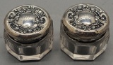 Pair Vintage Sterling-Topped Rouge Pots