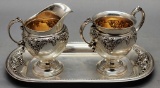Vintage Solid Sterling Creamer & Sugar Bowl On Tray - Wallace Grand Baroque