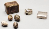 Tiny Marble & Brass Box W/ Marble Eggs;     2 Pill Boxes - Germany Etc.