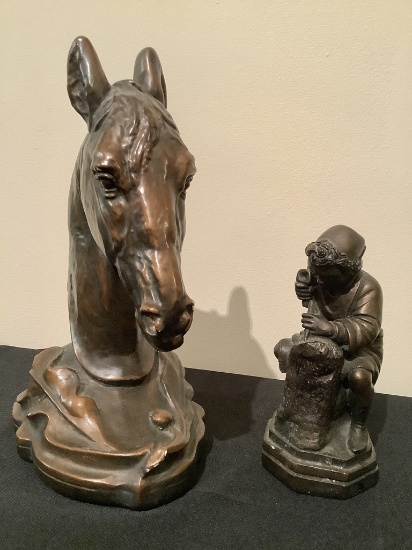 Large Vintage Chalk Painted Horse Head On Pedestal - 11"x6";     Chalk Pain