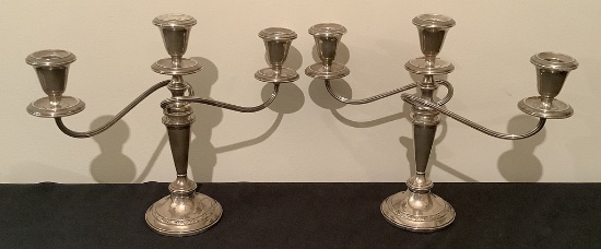 Pair Fisher Sterling Weighted 3-arm Candelabras - 11"x14"