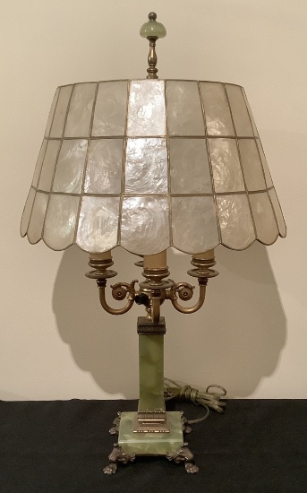 Circa 1920s Onyx & Brass Lamp - 16½"x27" Tall