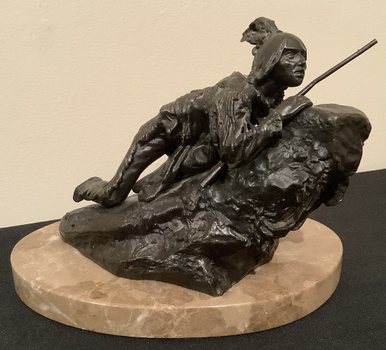 Bronze Of " Native American Indian Eyes Behind Large Rock" - Circa 1910 Sig