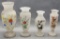 4 Old Bristol Glass Vases  - Hand Painted & Enameled, Tallest Is 11