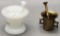 Vintage Milkglass Mortar & Pestle Style Jar W/ Lid;     Small Vintage Brass