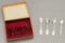 Very Rare Tiny Utensil Set In Small Original Box;     4 Vintage Tin Spoons