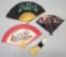3 Vintage Folding Fans;     Half-Doll Whisk Broom