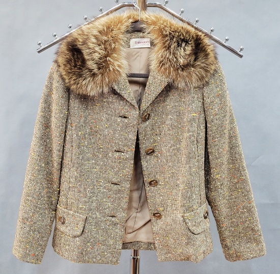 Vintage Woven Jacket W/ Fur Trim - Einbender's St. Joseph Mo.