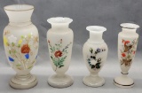 4 Old Bristol Glass Vases  - Hand Painted & Enameled, Tallest Is 11