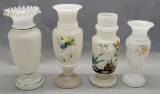 4 Old Bristol Glass Vases  - Hand Painted & Enameled, Tallest Is 10½