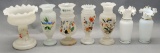 7 Old Bristol Glass Vases  - Hand Painted & Enameled;     Compote