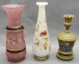 2 Hand Painted & Enameled Victorian Vases - Tallest Is 11