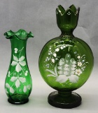 2 Hand Painted & Enameled Victorian Vases - Tallest Is 10½
