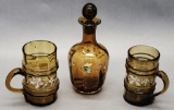 3 Pieces Hand Painted & Enameled Victorian Glass