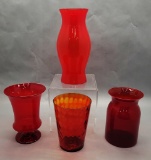 4 Large Pieces Red & Amberina Glass - Hurricane Is 12