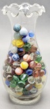 Old Vase Full Of Vintage Marbles