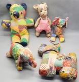 5 Large Vintage 1960s Stuffed Homecrafted Animals