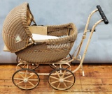 Large Early 1900s Wicker Doll Carriage - 31