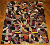 Very Old Crazy Quilt Top In Fragile Condition - Some Loss, 70