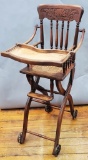 Antique Circa 1900 Children's Folding High Chair/Stroller Combo - 39½