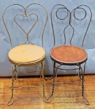 2 Iron & Wood Ice Cream Chairs - 1 Seat Needs To Be Reattached - LOCAL PICK