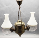 1880s Double Angle Lamp W/ Shades & Globes