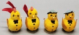 4 Vintage Hand Made Spun Cotton Chicks - 2¼