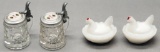 2 Small Glass Steins - Peter & Maria;     2 Old Small Hens On Nests