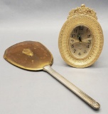 Vintage Filigreed Framed Clock;     Ladies' Hand Mirror