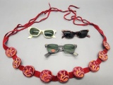 Fancy 1960s Pottery Belt;     3 Sets Vintage Sunglasses