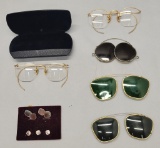 Vintage Glasses;     Vintage Abalone Cuff Link & Stud Set