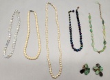 5 Misc. Vintage Costume Necklaces;     Pair Earrings
