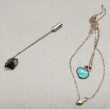 Lovely Turquoise & Sterling Necklace;     Sterling & Opal Stick Pin