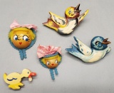 5 Vintage Wooden Pins - 1940s-50s