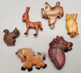 6 Vintage Wooden Pins - 1940s