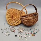 2 Baskets;     9 Vintage Christmas Ornaments