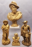 4 Cast Busts - Have Been Repainted In Gold, Tallest Is 17
