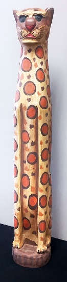 Wooden Carved Folk Art Hand Painted Cat - 38"