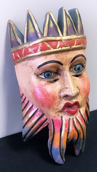 Hand Carved & Hand Painted Wooden Mask - 7½"x14"