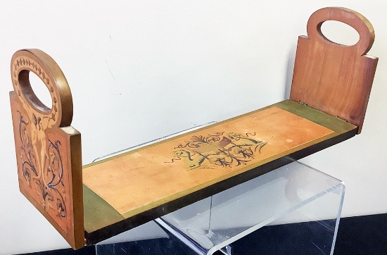Italian Wooden Book Holder W/ Hand Painting & Inlay - By Sonento, 16"x6"