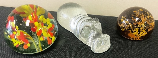 3 Vintage Glass Paperweights