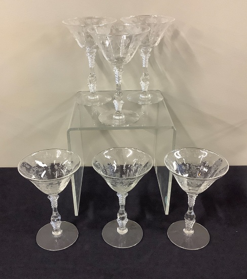 6 Pieces Rosepoint Crystal By Cambridge - Tall Champagne Stems, 6½"