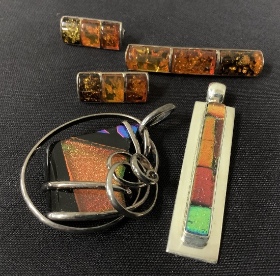 Art Glass & Silver Pendant;     Art Glass Sterling Pendant;     Amber & Ste